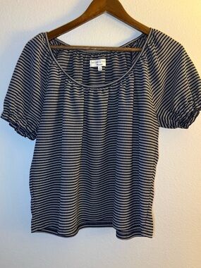 Madewell Navy and White Striped Short Sleeve Scoop Neck Tee